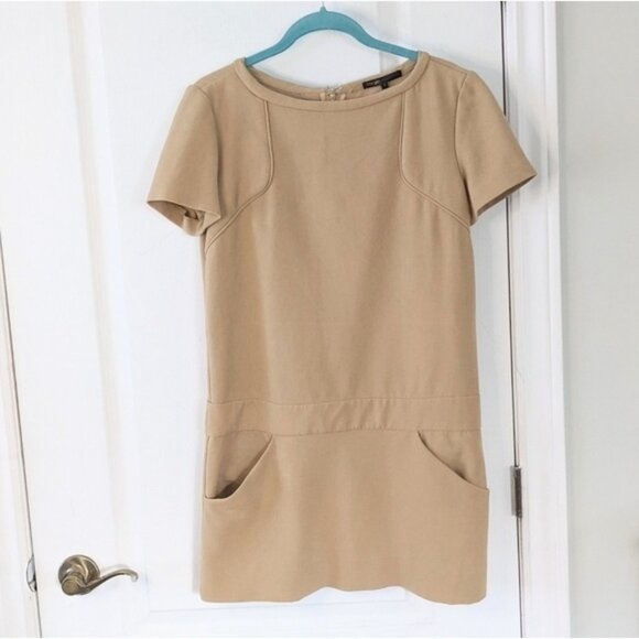 Maje Icare mini dress with pockets tan cel brown size 2 Medium B4 - Picture 8 of 11